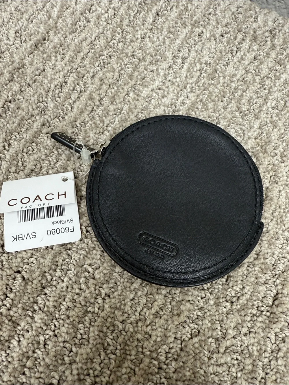 Vintage Coach Black Round Leather Mini Pouch with Zipper